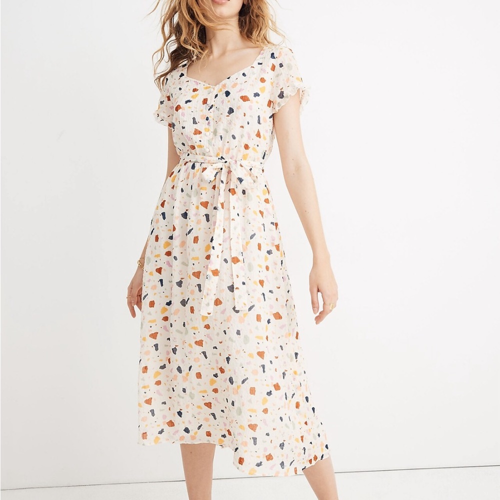 Madewell Tie-Waist Midi Dress in Terrazzo